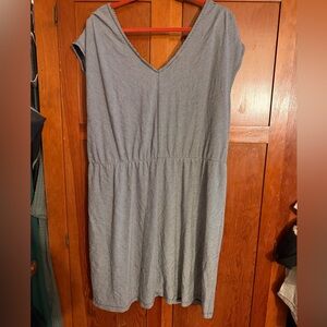 Gap XXL Striped Cotton Dress Grey White V Neck Nautical Summer Casual